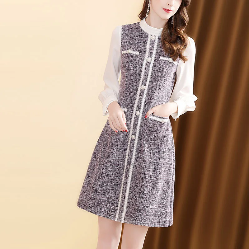 

Young-Style Tweed Dress Autumn 2019 Europe And America Waist Hugging Debutante Graceful Slimming Popular Skirt