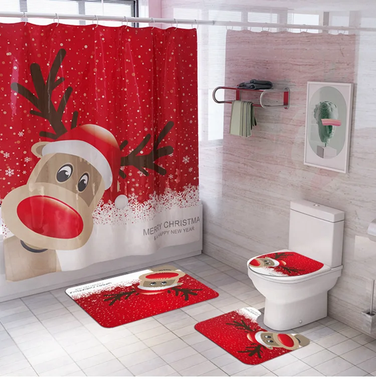 FENGRISE Santa Claus Curtain Rug Christmas Decoration For Home Bathroom Christmas Decor 2019 Navidad Ornament Gift New Year 2020