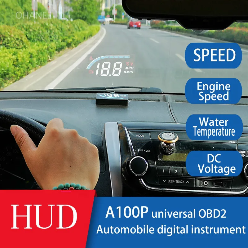 

Universal Car Hud Head Up Display Driving Computer A100 Plus OBD 2 Windshield Digital Engine Speed Projector Water Temperature