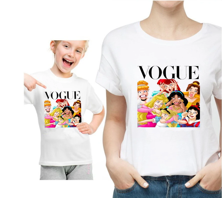 Семейная Мода; футболка принцессы с принтом для женщин и детей; Милые Семейные комплекты; одежда для мамы и дочки; футболка - Цвет: A01-White