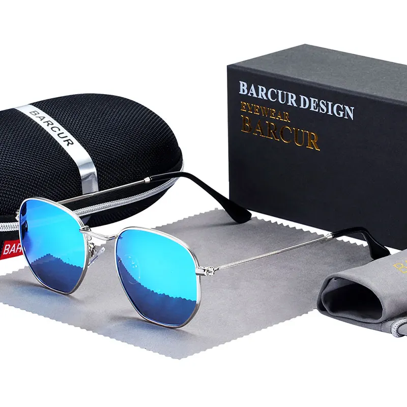 BARCUR солнцезащитные очки для мужчин и женщин фирменный дизайн UV400 зеркальные Мужские солнцезащитные очки ретро зеркальные очки 22 мм винтажные очки аксессуары - Цвет линз: Blue