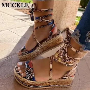 

MCCKLE Woman Sandals Ladies Open Toe Serpentine Ankle Strap Platform Shoes Woman Fashion Casual Sandals Female Summer 2020 New