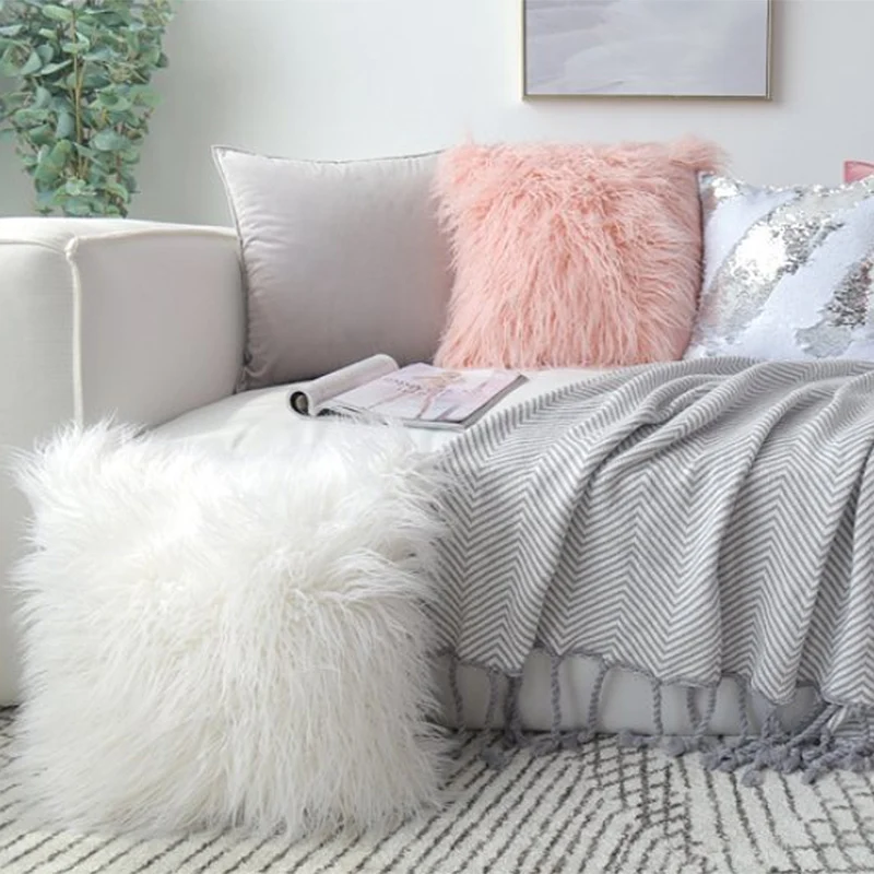 

45*45cm Nordic Style Shaggy Fluffy Cover Pillowcase Super Soft Plush Faux Fur Throw Pillow Case Home Bedroom Sofa Decoration