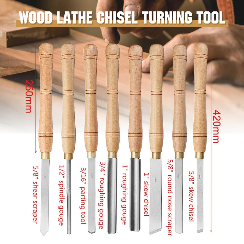 Lathe Chisel Wood Turning Tool Brand New High Speed Steel With Wood Handle Woodworking Tool 8 Types Durable