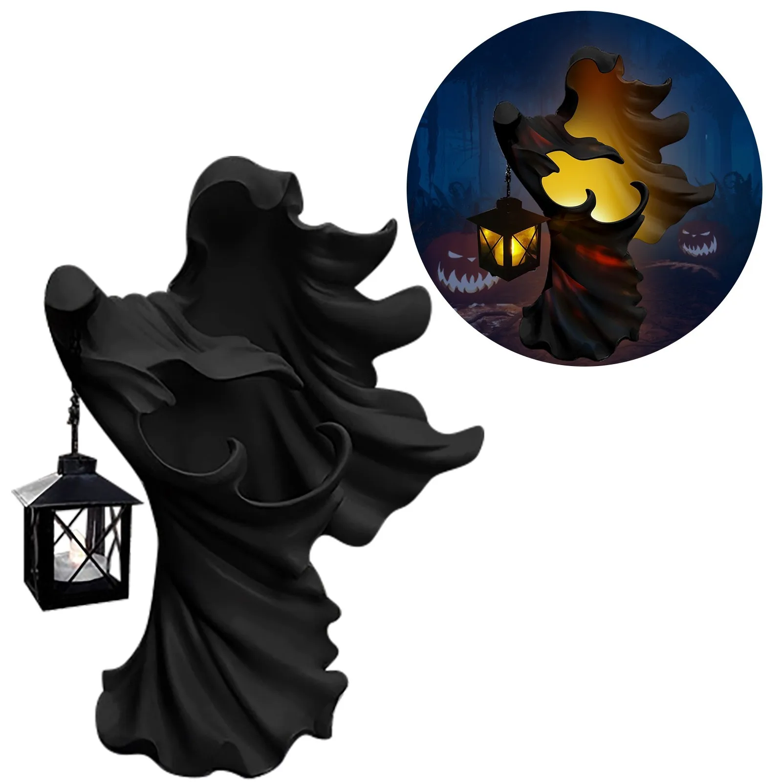 

Ghost Lantern Sculpture Halloween Decoration Resin Solar Lamp Ghost Art Statue Landscape Lawn Figurine Gift Home Garden Ornament