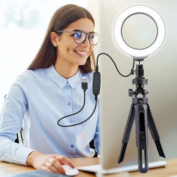 

6 inch Ring Light with Adjustable Stand LED with Dimmable 3 Light Mode for YouTube Live Stream Makeup Photography