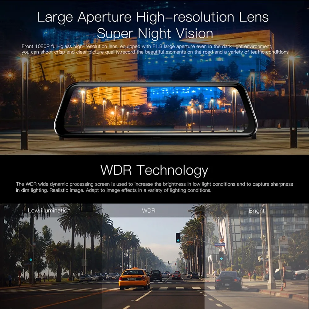 Anytek T12+ 9,66 дюймов сенсорный экран DVR Автомобильная камера с двойным объективом видеорегистратор для вождения ночное видение зеркало заднего вида