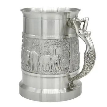 

Oriental Pewter - Pewter Beer Mug - Pure Tin 97% Lead-Free Pewter BJ09L Hand Carved Beautiful Embossed Handmade in Thailand