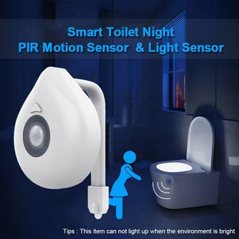 

LED 8 Color Toilet Seat LED Night Light Smart PIR Body Motion Sensor Night Lamp Bathroom WC Toilet Hanging Backlight Light