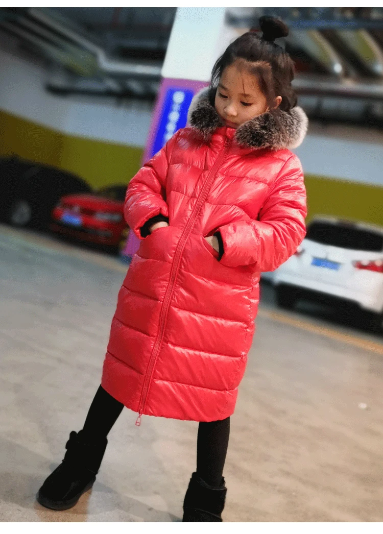 30 градусов теплая куртка-пуховик для пальто с мехом лисы для детей Зимняя куртка для девочек от 2 до 12 лет, подростковое пальто для мальчиков верхняя одежда для детей зимнее пальто для мальчиков; meisje; одежда для купания - Цвет: Red Fox Fur