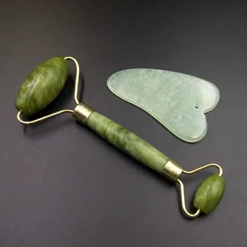 

2pcs Facial Massage Jade Roller Face Neck Natural Stone Health Care Body Jade Gua Sha Board Beauty Tool Set