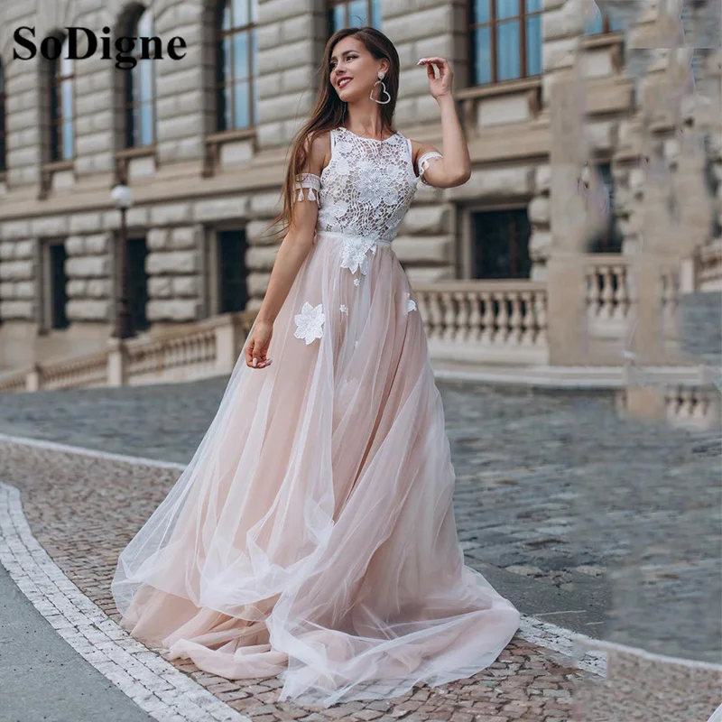 PROD 1005002951109321 SoDigne Flesh Pink Lace Prom Dress Gala 3D Flower
A Line Princess Simple Tulle Party Dresses Women Long Evening Dress