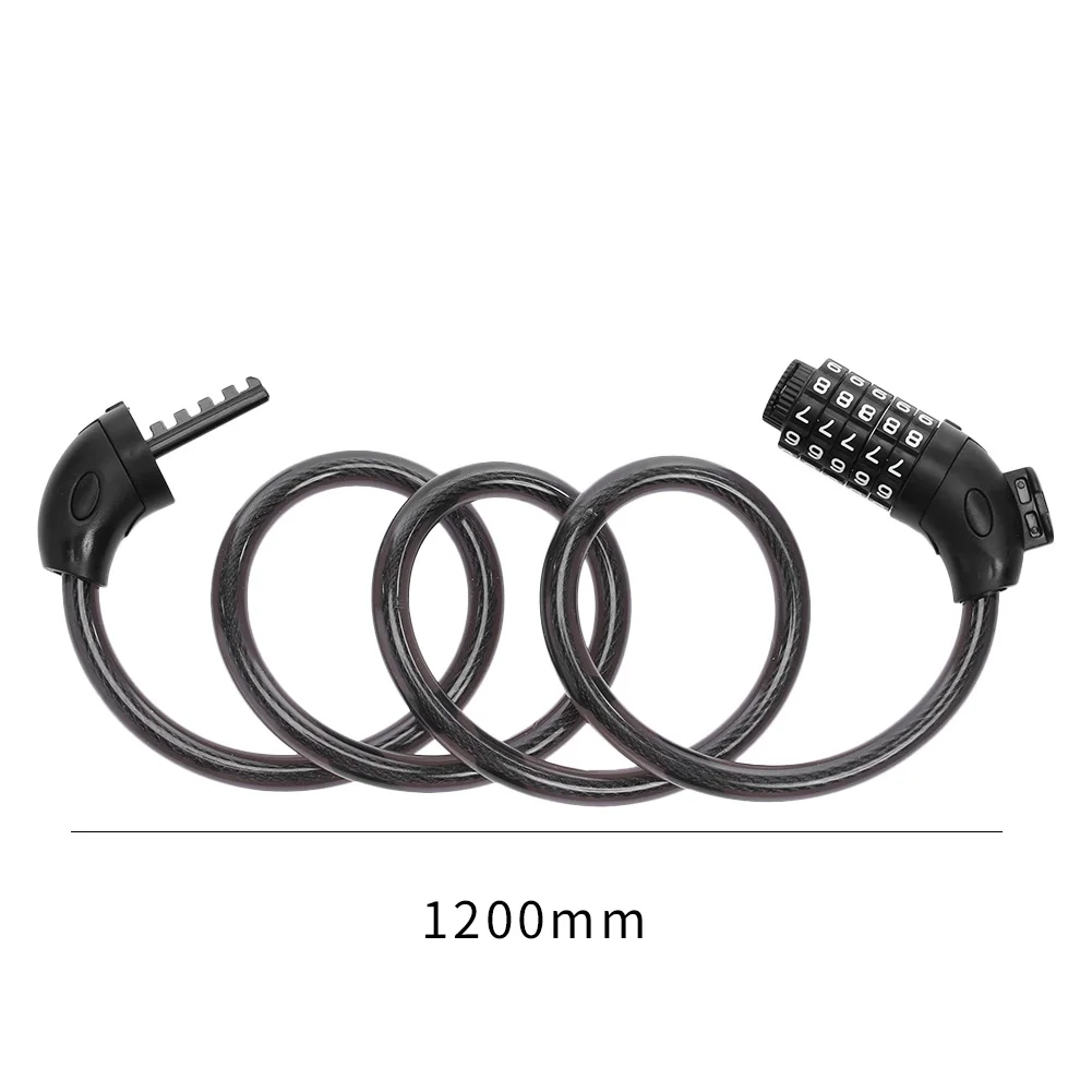 5 Digit Resettable  Combination Bike Lock Bicycle Spiral Steel Cable Lock 1.2Mt 