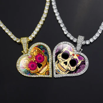 

Shiny Crystal Solid Heart Pendant Necklace Candy Skull Statement Jewelry Necklaces for Women Men Thanksgiving Gifts Accessories