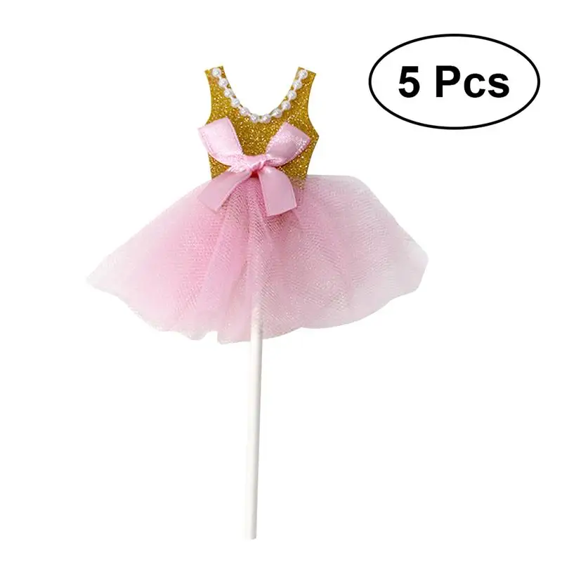 

5pcs Glitter Princess Tutus Dress Cake Topper Ballerina Skirt Cupcake Toppers Insert Picks For Girls Birthday Party Decorations