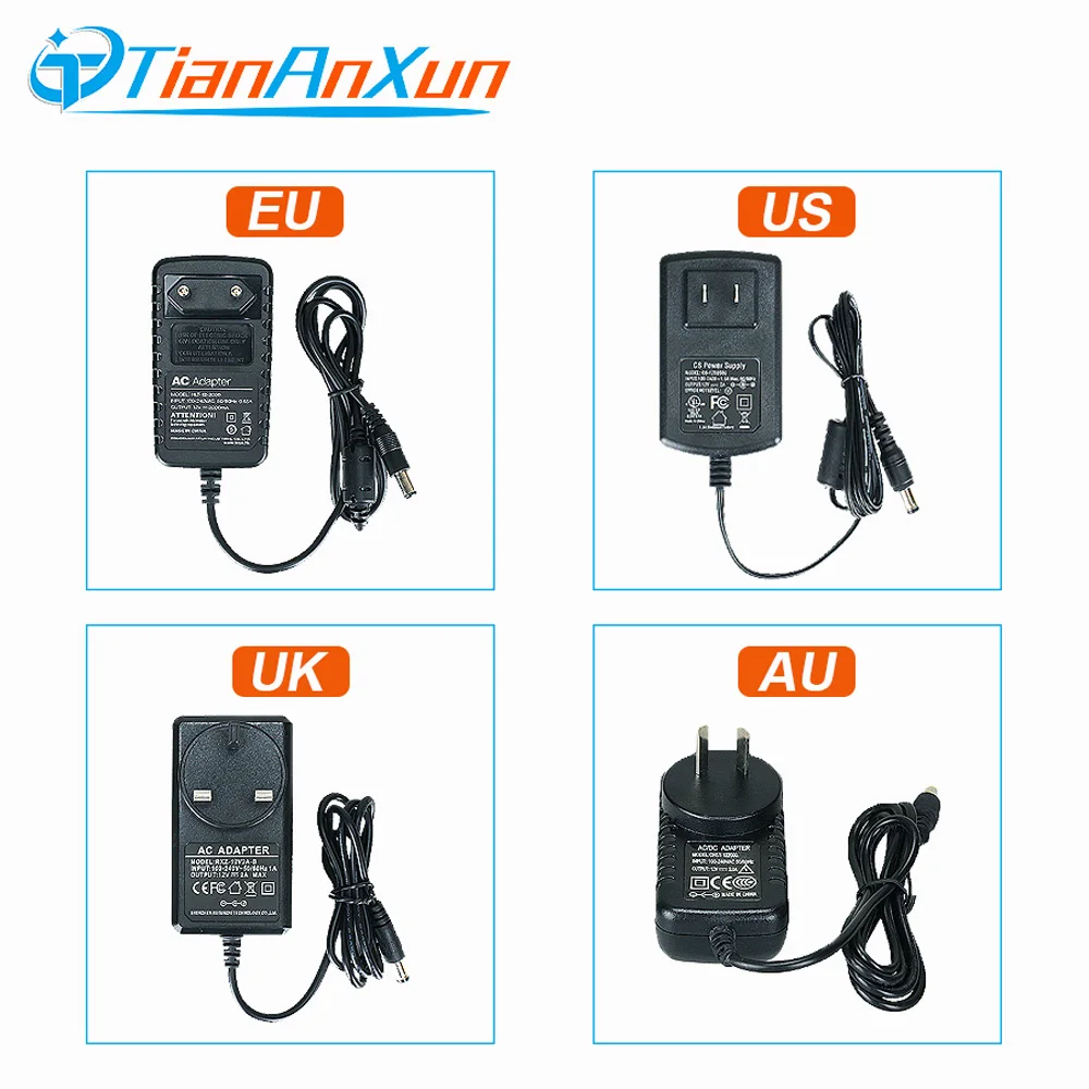Tiananxun DC 12V2A адаптер питания Cctv, питание камеры AC 100 V-240 V EU UK AU US Plug 5,5 мм X 2,1 мм для Cctv DVR IP камера