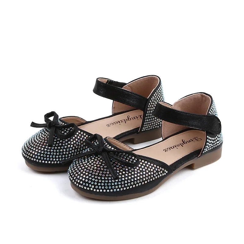 2020New baby girl shoes Kids children Rhinestone bowknot Princess shoes for girls Single Shoes For wedding and party Pink Silver