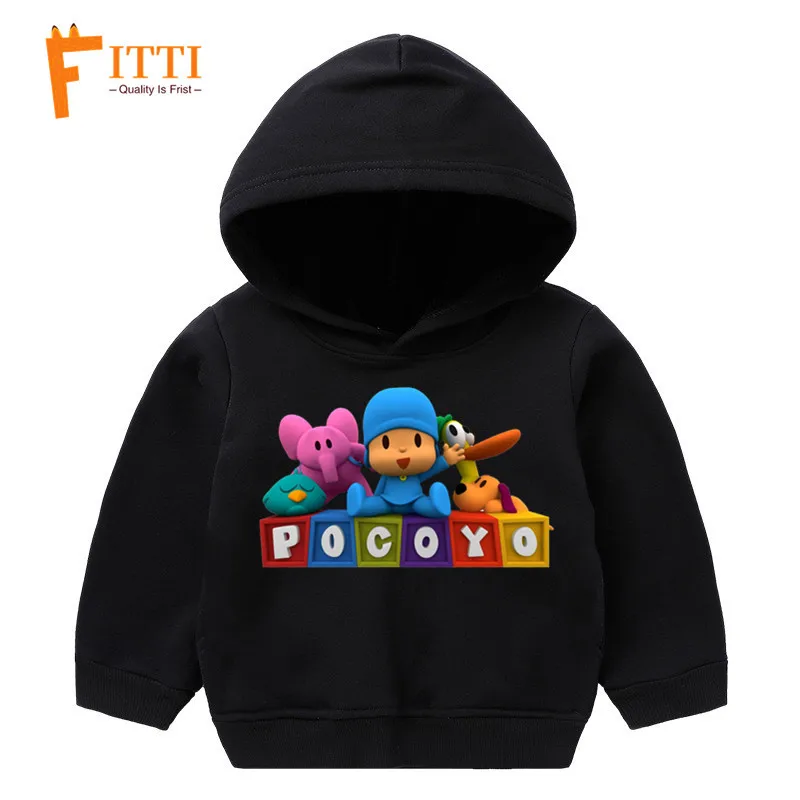 Детские толстовки с капюшоном с рисунком Pocoyo; Детский свитер; сезон осень-зима; толстовка с капюшоном - Цвет: T127O-YM-black