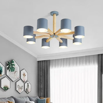 

Nordic LED Iron Art Wooden Chandelier Lighting Postmodern Retro Industry Style Living Room Restaurant Bedroom Decor Luminaires