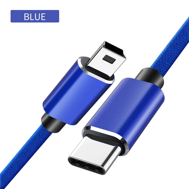 USB Type C To Mini USB Quick Charging Cable USB2.0 Charger Data Transfer Cable For Computer Synchronization Data Transmission Blue
