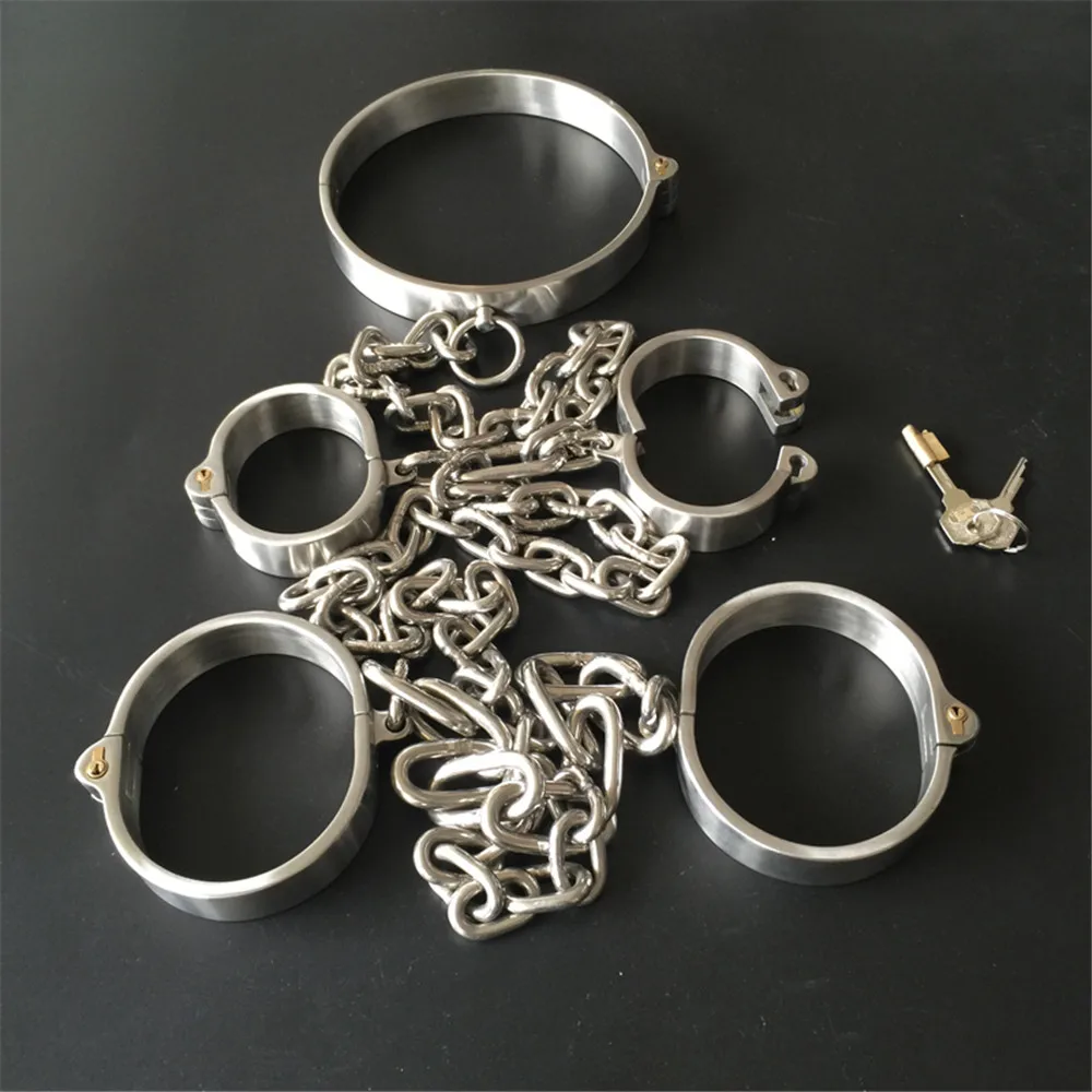 BDSM Sex Toys 304 Stainless Steel Lockable Neck Collar Hand Ankle Cuffs Femdom Slave Bondage Handcuffs Leg Restraints Sex Toys 1