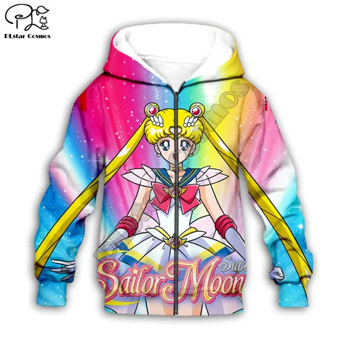 Kids zip hoodies Детская одежда для маленьких девочек толстовка с капюшоном с 3D принтом «Сейлор Мун Галактика» свитер для дочки Радужный пуловер на молнии для малышей 7 - Цвет: Kids zip hoodies