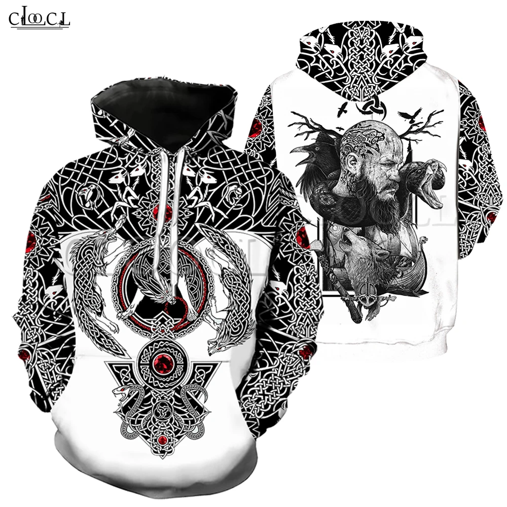 Модные мужские толстовки с капюшоном Viking Tattoo 3D напечатанным принтом унисекс