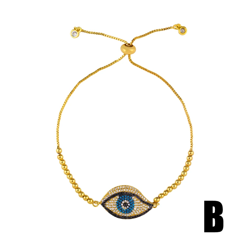 OCESRIO Rainbow Blue Evil Eye Gold Charm Bracelets Jewelry Turkish Eye Colorful Cubic Zirconia Beach Pulsera arcoiris brt-b77