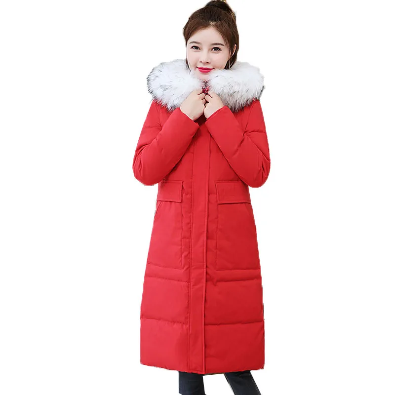 #*Cheap Cotton Coat Female New Winter Korean Slim Down Cotton Jacket Women Med long Cotton Thicken Fashion Fur collar Plus Size Parkas
