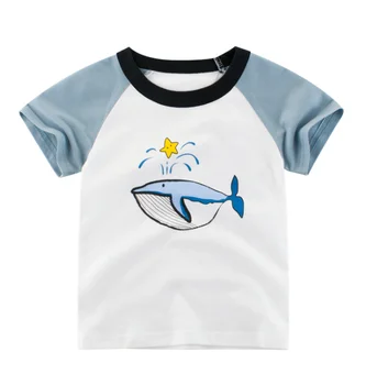 

Summer Breathable Little Boys T-shirt Creative Cartoon Whale Star Printing Short Sleeve Round Collar Top Children Casual Clothes