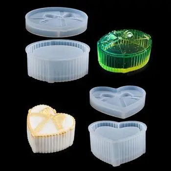 

2Pcs DIY Heart Oval Ribbons Gift Boxes Silicone Molds Jewerly Boxes Resin Molds X7YA