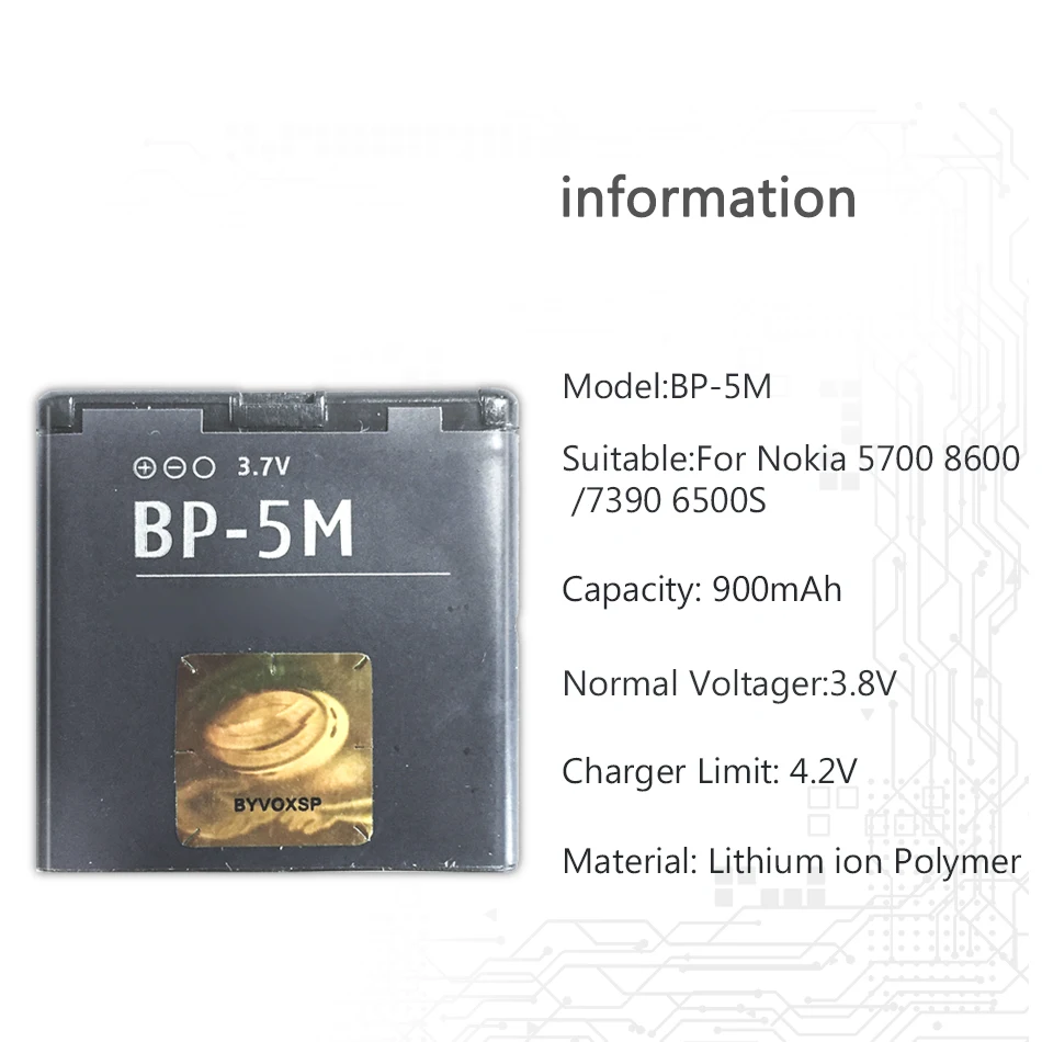 BP-5M телефон Батарея для Nokia 5700XM 5610XM 6220 классический 6500 слайд 8600 Луна 6110 навигатор 5610 5700 6500 S 7390 Батарея 900 мА-ч