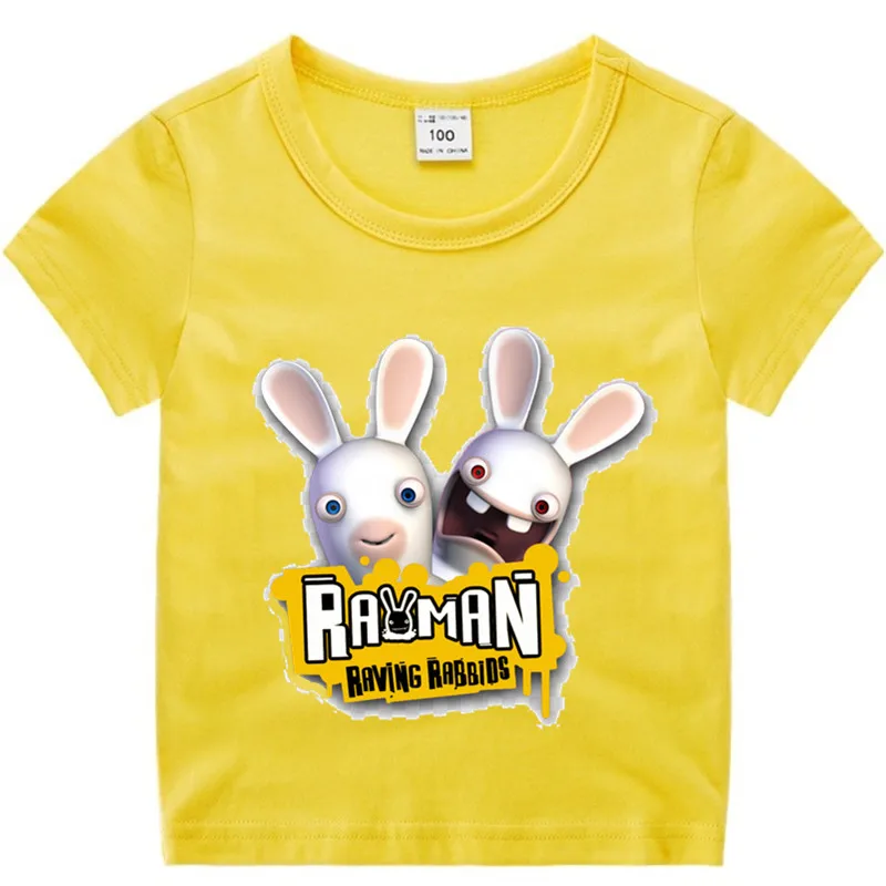 Хлопковая футболка для маленьких мальчиков и девочек с аниме «Raving Rabbids» детская Рождественская рубашка детская футболка для малышей с героями мультфильмов Роскошный топ - Цвет: T127Q-yellow