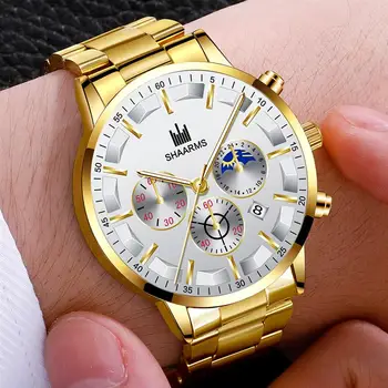 

New Men Watch Fashion Business Mens Watches Luxury Full Steel Quartz Gold Clock Men Relogio Masculino Calendar Wristwatch