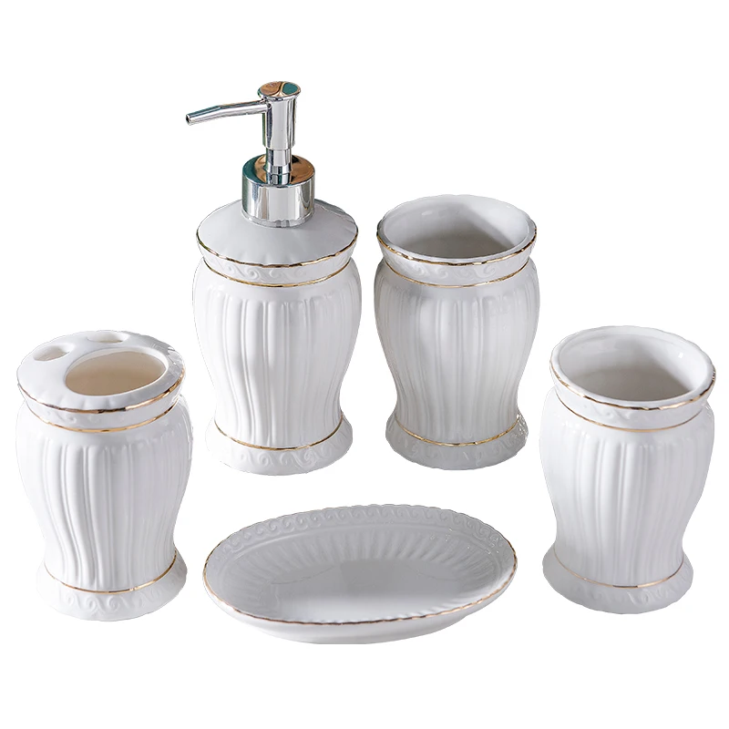 

Ceramic bathroom 5-piece washing set creative household toilet mouthwash cup toothbrush cup toothbrush cup bathroom supplies