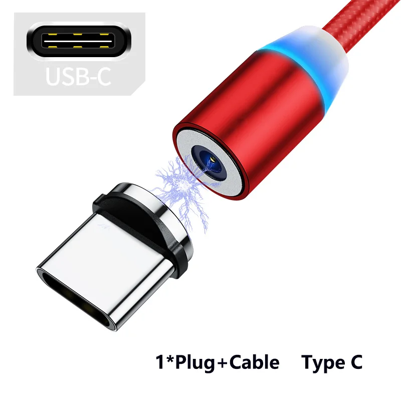 1 м автомобильный Магнитный USB кабель для iPhone и usb type-C кабель и Micro USB кабель для samsung Xiaomi huawei Магнитный зарядный кабель - Название цвета: Type C Cable-Red