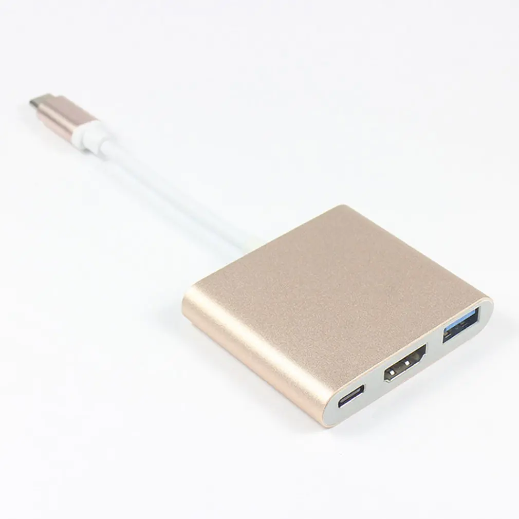 3 в 1 USB-C к HDMI кабель конвертер для Apple Macbook USB 3,1 Thunderbolt 3 type C переключатель к HDMI 4K концентратор Кабель-адаптер 1080P - Цвет: Gold