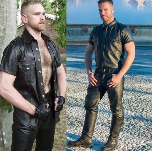 men Suits European American Men's Imitation PU Leather Shirt Nightclub  Stage DS Performance Clothes /40