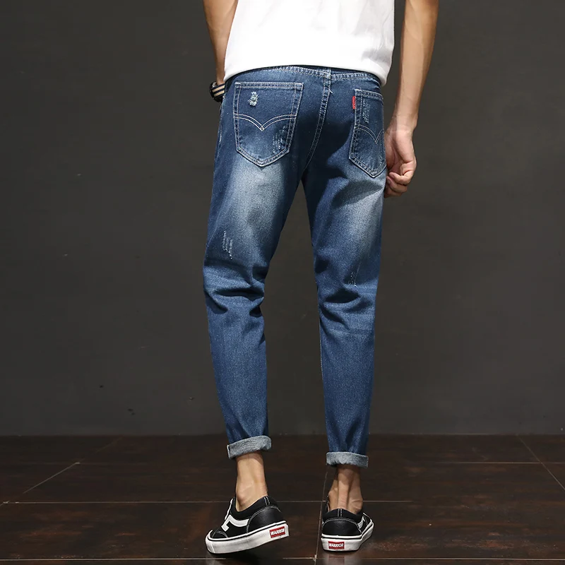 

Ripped Jeans for Men Spring and Summer 2020 Cropped Pants Beggar Pants Loose Legged Pants Jeans Elastic Man Ripped Jeans for Men