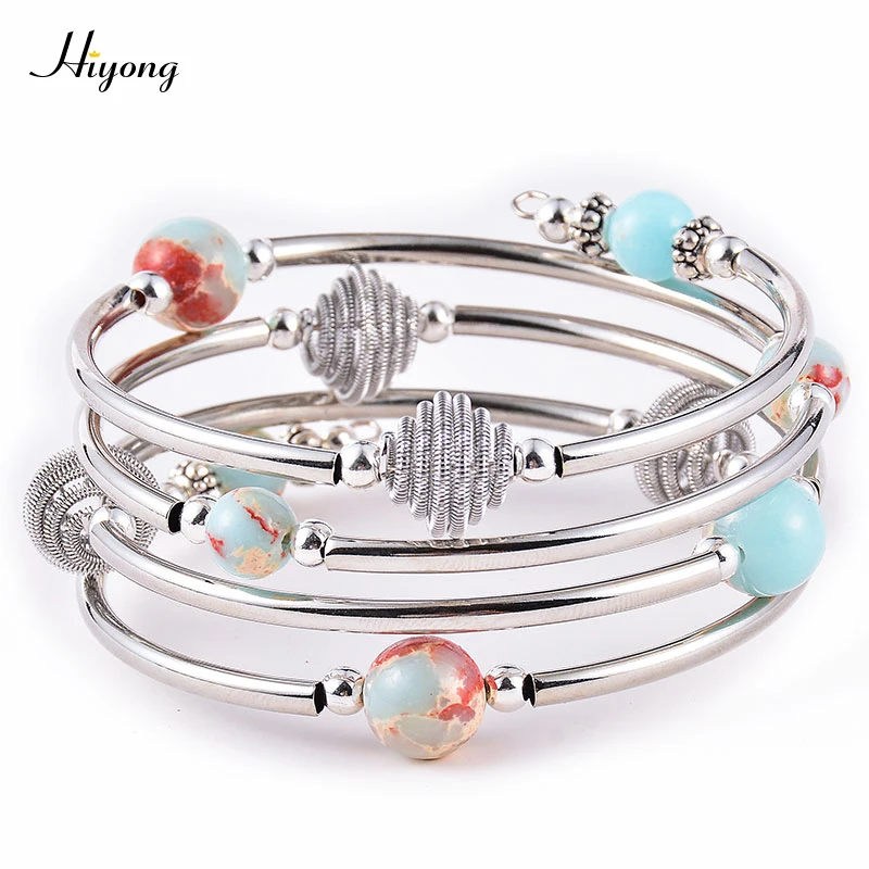 Stone beads Bracelet Модный браслет для женщин, многослойный натуральный камень, бусины, браслет из тигрового глаза, каменные браслеты, браслет для йоги, подарок для матери - Окраска металла: Stone beads Bracelet