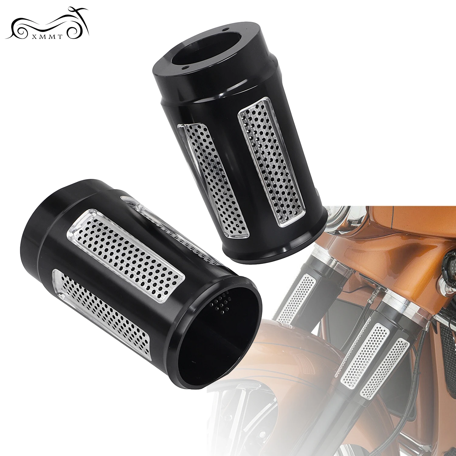 Black Motorcycle Cut Black Hole Fork Boot Slider Cover Cow For Harley