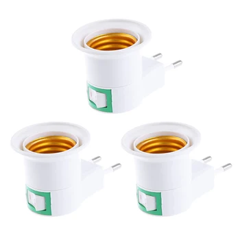 

3PCS EU Plug to E26/E27 Adapter LED Light Bulb Converter Socket Holder with ON/OFF Button Switch