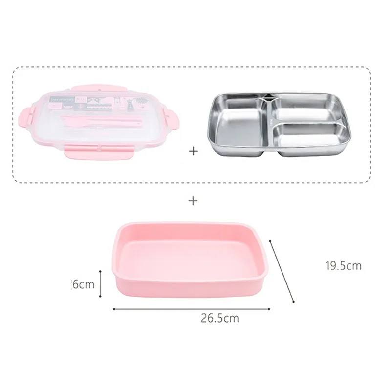 304 из нержавеющей стали три сетки Ланч-бокс с для ложки и палочек посуда контейнер для еды коробка для хранения обеда