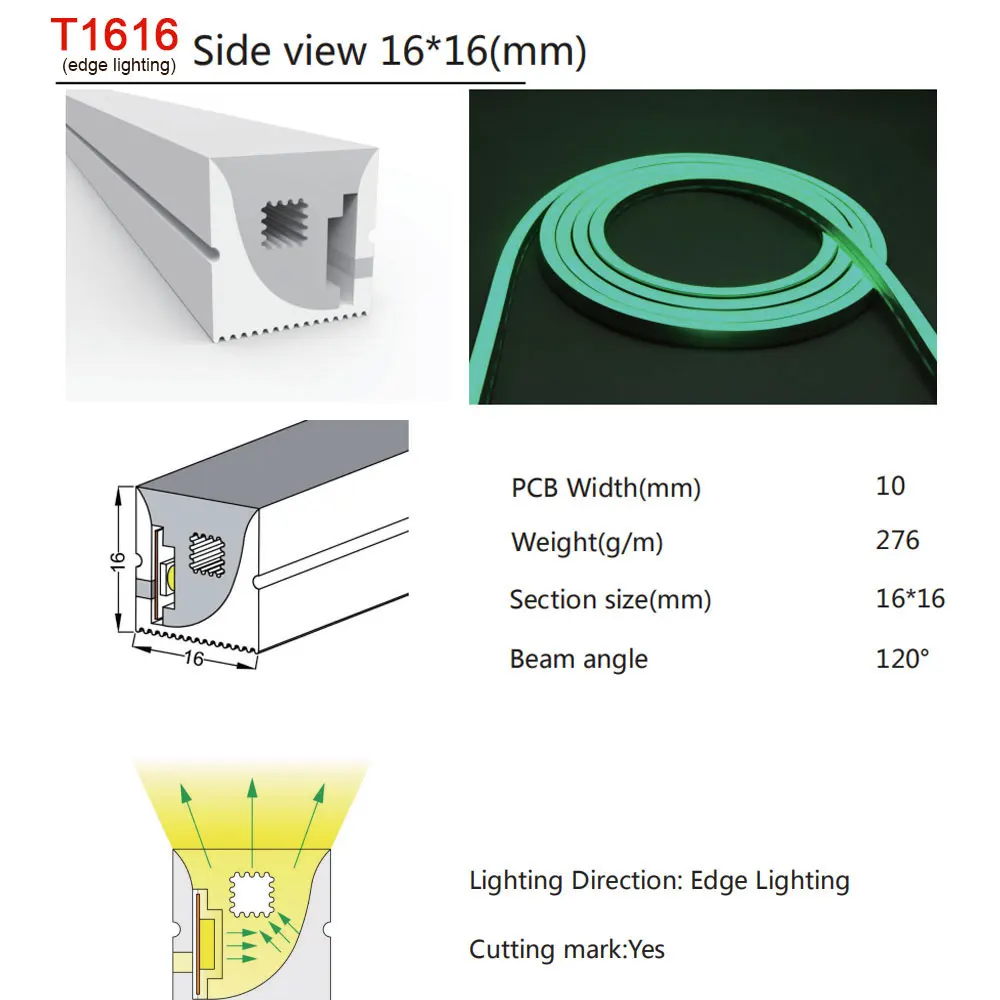 T1616 For 10mm PCB WS2811 WS2812B SK6812 светодиодный неоновый веревочный светильник из силикагеля с гибкой полосой, мягкий светильник, IP67 водонепроницаемый светильник для украшения - Испускаемый цвет: T1616 For 10mm PCB
