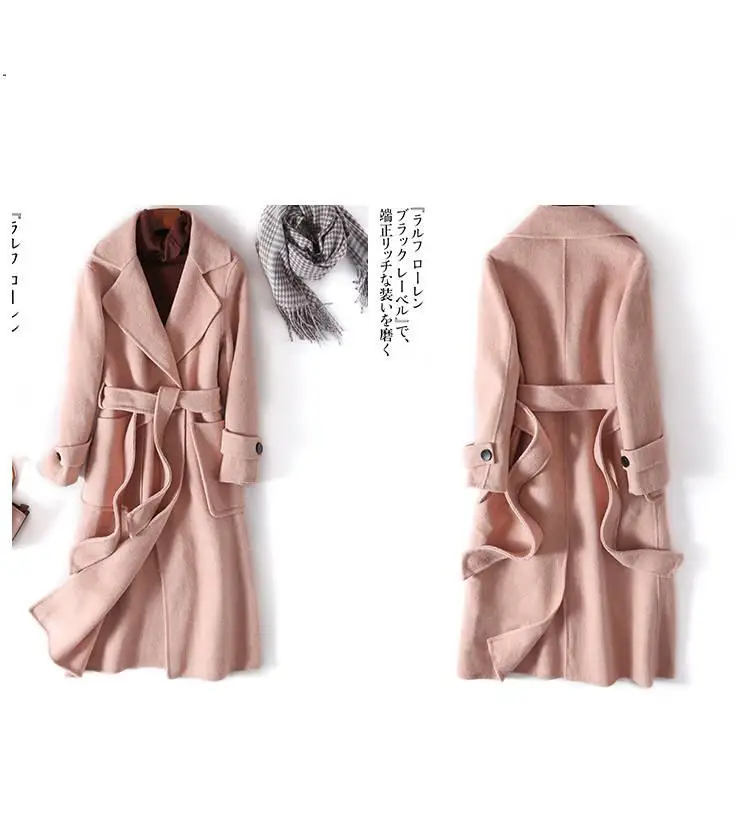Women Autumn Winter Long Double-Sided Cashmere Wool Jacket Female Solid Casual Warm Woolen Coat Casaco Feminino T144