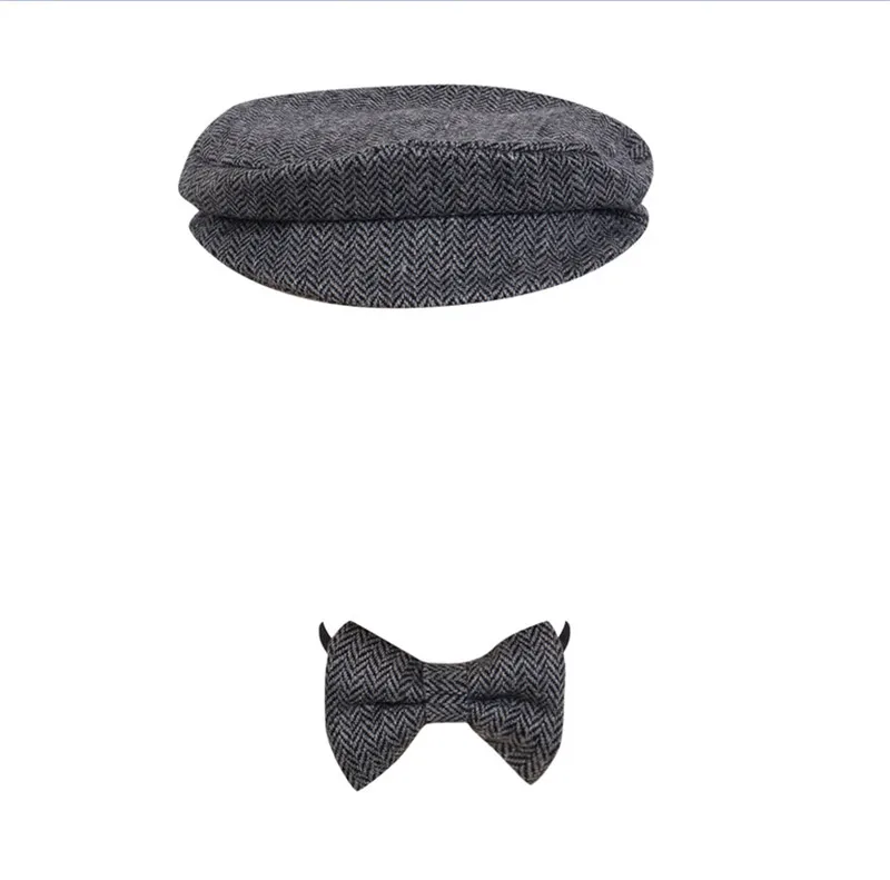 Infant Boys Hat + Bow Tie Set Cute Baby Boy Peaked Beanie Cap Bow Tie Photo Photography Prop Baby Boys Caps Set
