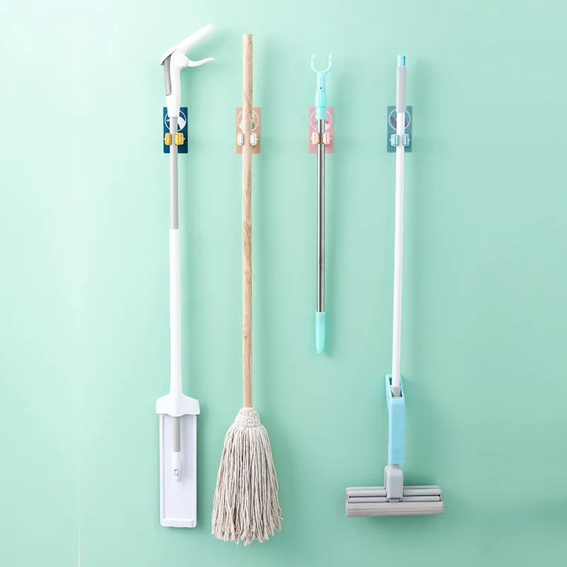 2Pcs Cute Cartoon Kitchen Wall Mounted Mop Strong Hooks Home No punching WC Hooks Holder Brush Broom Bathroom Shower