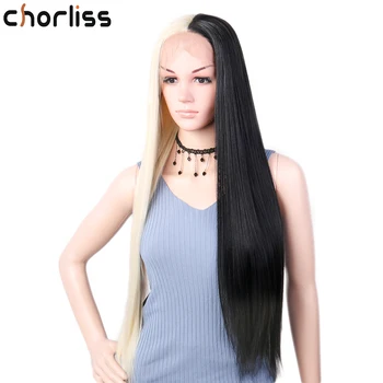 

Chorliss 24" Long Straight Synthetic Lace Front Wigs Double Color Cosplay Wigs For Women Wigs Synthetic Lace Wigs Blonde Black