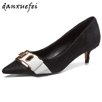 

Women's horsehair meal buckle slip-on pumps pointed toe elegaant ladies evening dress high heels footwear fashion shoes women