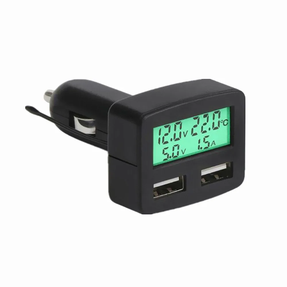 5 в 1 Автомобильное зарядное устройство термометр амперметр двойной USB 3 a быстрая